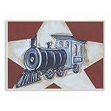The Kids Room by Stupell Blue Train on White Star and Red Background Rectangle Wall Plaque