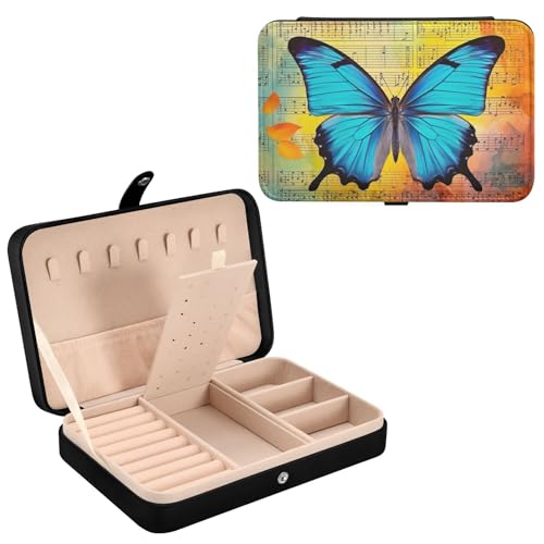 Haskirky Butterfly Musical Note Jewelry Box Portable PU Leather Travel Jewelry Organize for Women Jewelry Storage Display Holder for Ring, Necklace, Earring