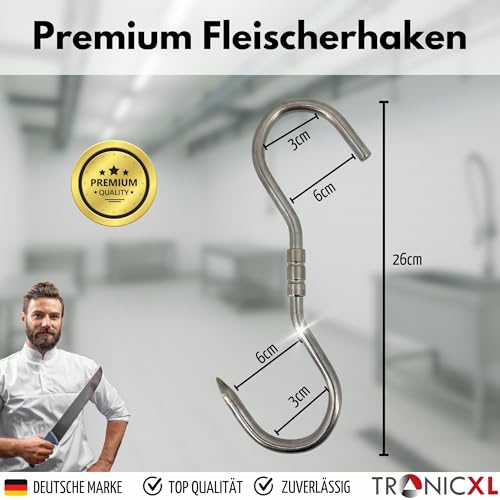 TronicXL 2 Stück PROFI S-Haken - 260x10mm Drehhaken Edelstahl Dreh Haken Wildhaken Zerwirk-haken Swivel Hook Fleischhaken drehbar zum Aufhängen von Wild Fisch Würste Parma Schinken Wildschwein