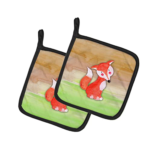 Caroline's Treasures BB7436PTHD Fox Watercolor Pair of Pot Holders Kitchen Heat Resistant Pot Holders Sets Oven Hot Pads for Cooking Baking BBQ, 7 1/2 x 7 1/2