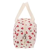TEHAUX Isolierte Lunch Tasche mit Großem Fassungsvermögen Auslaufsicherer Kühl und Wärmetasche mit Softem Cordstoff Erdbeer Design Lunch Organizer für Arbeit Schule Picknick und Reisen