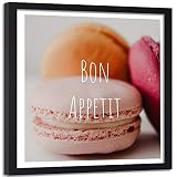 Feeby Affiche Cadre Noir Macarons Bon Appetit Image Photo Art Cuisine Multicolore 40x40 cm