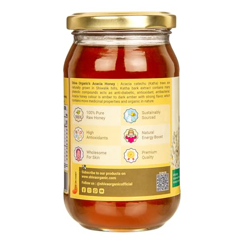 Image of Shiva Organic Raw Acacia Honey 500g | 100% Pure NMR Tested | Raw and Unprocessed