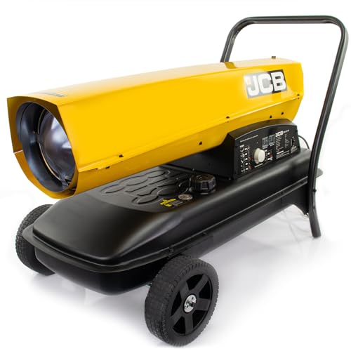 JCB Diesel Space Heaters, Kerosene or Diesel, Large Coverage Area, Adjustable Thermostat, Steel Frame for Workshops, Factories, Construction Sites, Warehouses, and Agricultural (215,000BTU / 63kW)