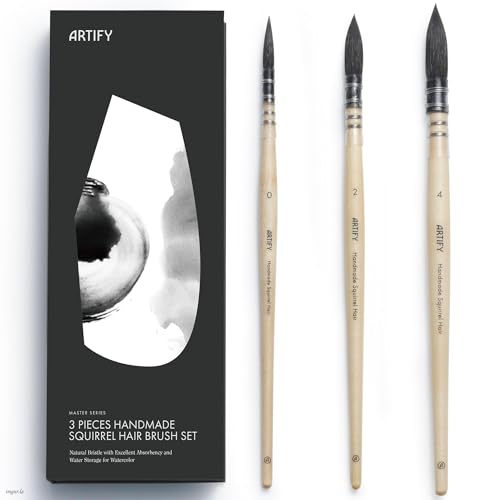 ARTIFY Aquarellpinsel Eichhörnchenhaar, 3er Set Rundpinsel...