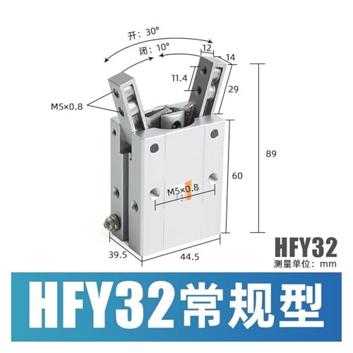 Pinza neumática angular paralela HFY6 HFY10 HFY16 con cilindro de dedo de simple efecto HFTY 3