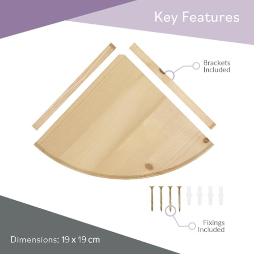 Anika Living Schwebende Eckregale aus Holz, 2 Größen, einfach zu montieren, Wandregal, fertig zum Bemalen, Beizen oder Lackieren, inklusive Befestigungsmaterial (19 cm x 19 cm)