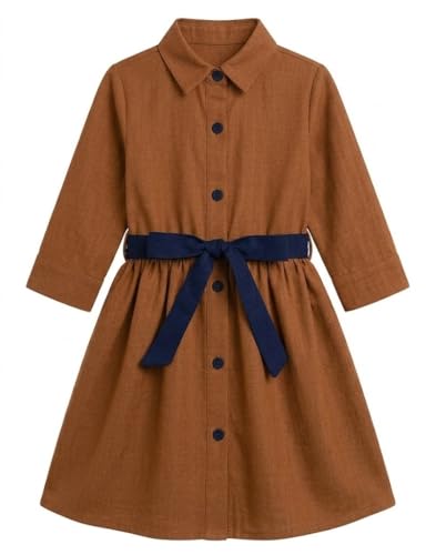 Image of A.T.U.N. (ALL THINGS UBER NICE) Girls 100% Cotton Shirt Dress with Belt | Solid Button-Down Dress with Collar Neck | Soft Breathable Kids Outfit for Girls