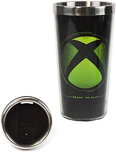 XBOX Water Bottle & Travel Mug Gift Set for Adults & Kids | Gaming Sports Drink 18oz & Stainless Steel Flask 14oz | Black & Green Waterproof Drinking Cups