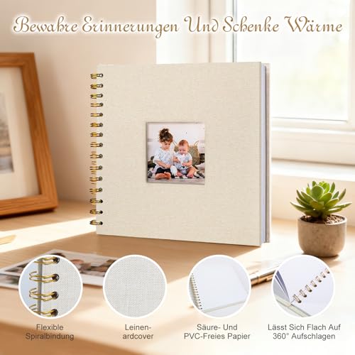 Fotoalbum 20,5x20,5cm, 20 Seiten Fotobuch zum Selbstgestalten Scrapbook Einkleben Photo Album Fotoalben Klein Foto Buch Selber Selbst Gestalten Ringbuch für Baby Hochzeit Geburtstag