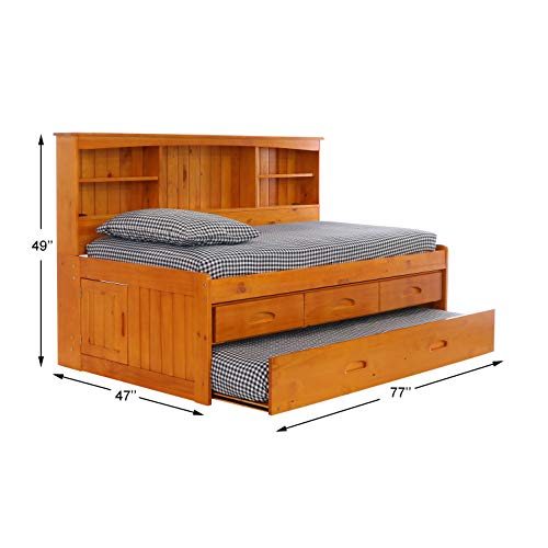 Discovery World Furniture Twin Daybed Bookcase With 3 Drawers And Trundle, 5 Drawer Chest And Bookshelf In Honey Finish #TOP6