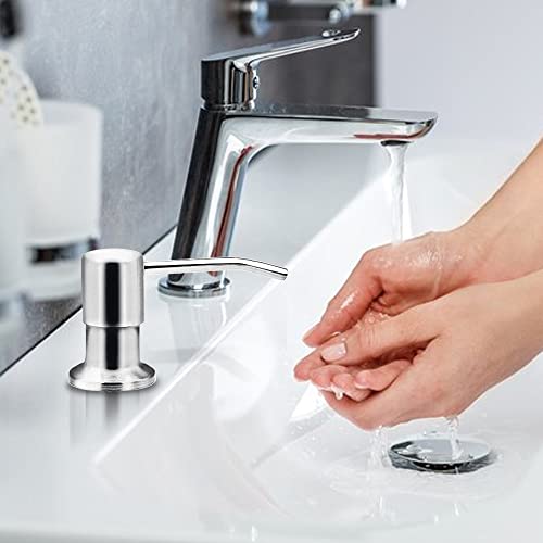 Seifenspender Spülbecken Küche, 350ml Küche Einbau Edelstahl Spülmittelspender für Spüle, Nachfüllbar Seifenspender mit 360° Rotation Pump für Küche Waschbecken (Edelstahl)