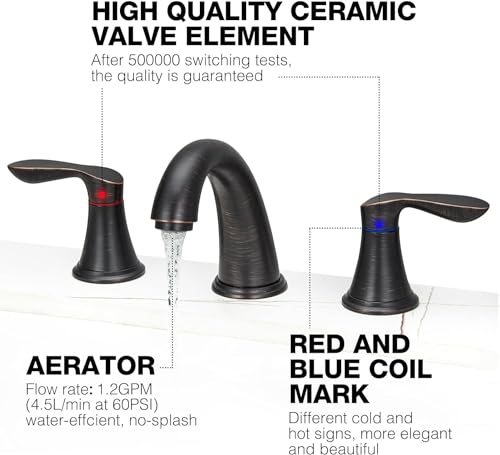 Bathroom Faucet, 8 Inch Bathroom Faucets for Sink 3 Hole, Widespread Brushed Nickel Bathroom Faucet with Pop up Drain and cUPC Lead-Free Hose (Oil Rubbed Bronze 2 Packs)