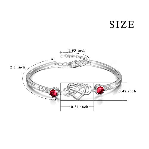 Image of AOBOCO 925 Sterling Silver Infinity Endless Love Heart Birthstone Bangle Bracelet - I Love You Forever Series Adjustable 6-8 in Bracelet with Crystals from Austria Romantic Birthday Jewelry Gift for Women Wife Girlfriend