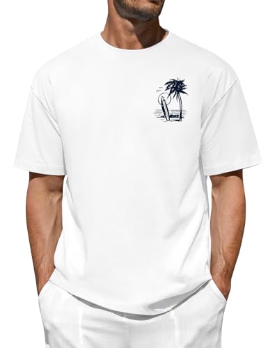 heekpek Tshirt Herren Sommer Oversize Baumwolle T-Shirts für Herren Männer Basic Classic T Shirt Rundhals Kurzarm Print Top
