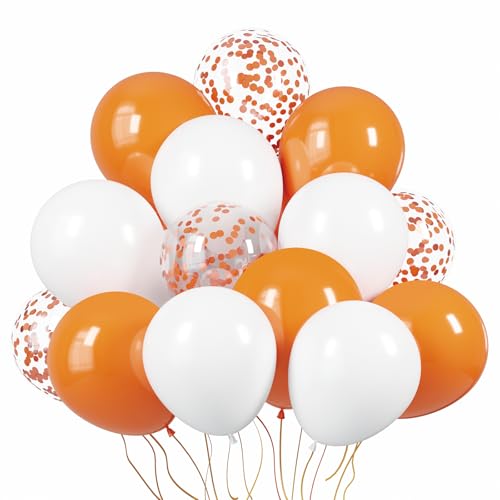 Image of KBZVNAF Orange and White Latex Balloons - 60 Pack 12 inch Orange White Confetti Party Balloons for Birthday, Baby Shower, Wedding, Fall Theme, Halloween Party Decorations