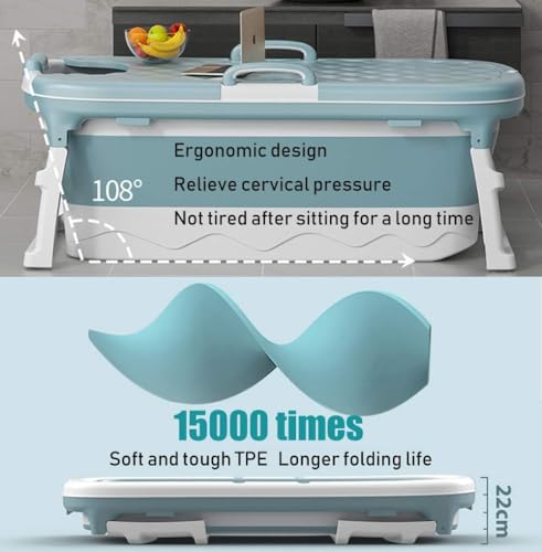 Image of Folding Portable Bathtub for Adults with Lid, Large Collapsible Bath Tub for Home Sauna and Relaxation, Ergonomic NonSlip Shower Tub with Drain Design, Comfortable