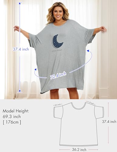 Image of KFUBUO Plus Size Nightgowns for Women Oversized Sleep Tshirts Dress Short Sleeves Sleepwear With Pocket Fit S-5XL