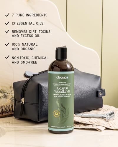 Aleavia Coastal Woodlands Mens Body Cleanse – Travel Size – Organic & All-Natural Prebiotic Body Wash for Men, Woodsy Notes Scented with 13 Essential Oils, – Nourish Your Skin Microbiome – 2 Oz. - Thumbnail 3
