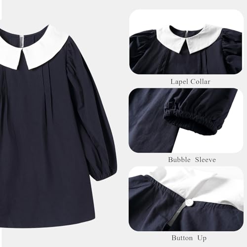 Mud Kingdom Girls Puff Dress Long Sleeve A-Lined Peter Pan Collar Bubble Sleeve Cotton 12 Months-7Y3