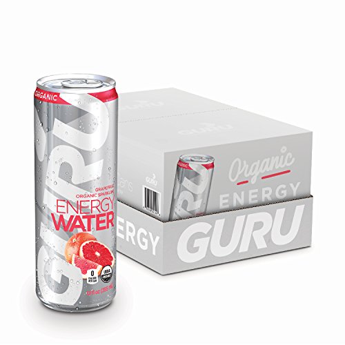 Guru Organic Energy Sparkling Water Green Tea Stevia 12 Ounce Pack Sugar Free, Grapefruit, 288 Fl Oz, (Pack of 24)