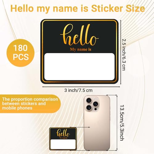 Image of 180 PCS Hello My Name is Name Tag, Gold Foil Name Tags Sticker, 2.5 x 3 Inch Large Name Labels, Black Adhesive Name Tag Labels for Business, Party - Office, School, Home