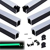 Muzata 6-Pack 3.3ft/1Meter 17x20mm U Shape Spotless Black LED Aluminum Channel System with 60&deg; Curved Thicker Milky White Neon Effect Cover Diffuser, U108 1M BW, LN1
