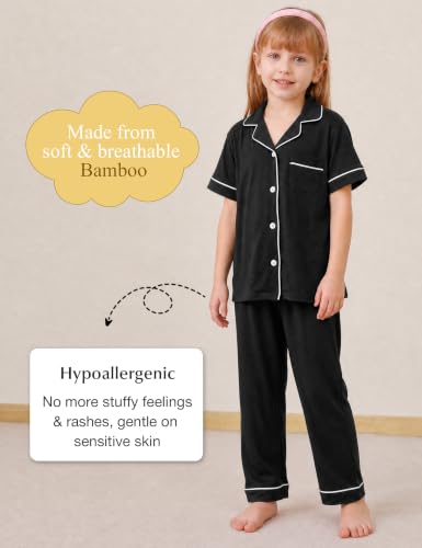 Image of Bamboo Viscose Girls' Sleepwear Short Sleeve Button Down 2-Piece Girls' Pajama Sets