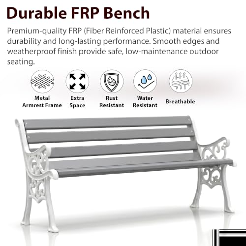 Image of BRISHI 3 Seater Cast Iron FRP Garden Bench for Indoor & Outdoor Park /Patio /Living Room /Terrace /Balcony (Black+ White)