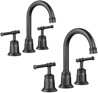 Grifo de baño clásico de 8 pulgadas, grifos de baño para fregadero de 3 agujeros, grifo de baño de níquel cepillado generalizado con drenaje desplegable y manguera segura certificada CUPC (negro mate