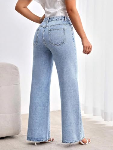 Image of GRECIILOOKS Cargo Jeans for Women - Wide Leg High Waist Baggy Denim Pants | Casual Fit Trousers with Utility Pocket Design