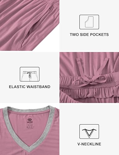 Image of JINSHI Women's Pajamas Set Short Sleeve Top and Capri Pants Lightweight Sleepwear Comfy Pjs Lounge Set with Pockets