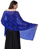 Hercicy 1 Pcs Womens Rhinestones Shawls Evening Dresses Wraps Sheer Chiffon Elegant Soft Silky Sparkly Wedding Bridal Scarf(Royal Blue)