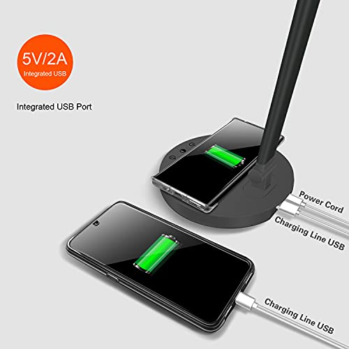 Led Metal Desk Lamps 10W Wireless Fast Charging,Usb Charging Port Touch Control 5 Colors Warm White Light 5 Levels Brightness 45Min Auto Timer Adjustable Arm Eye Caring Desk Light Memory Function #TOP4