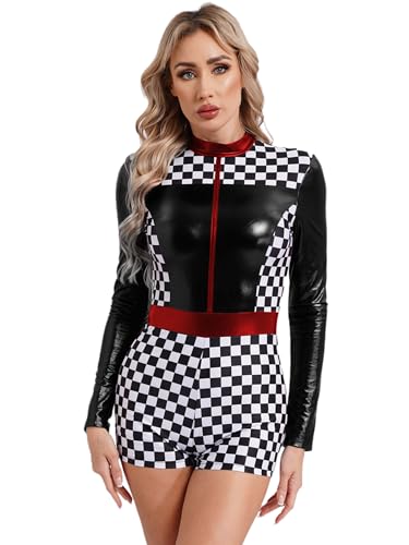 Racer bodysuit voor dames, grafisch, halve rits, lange mouwen, luipaard