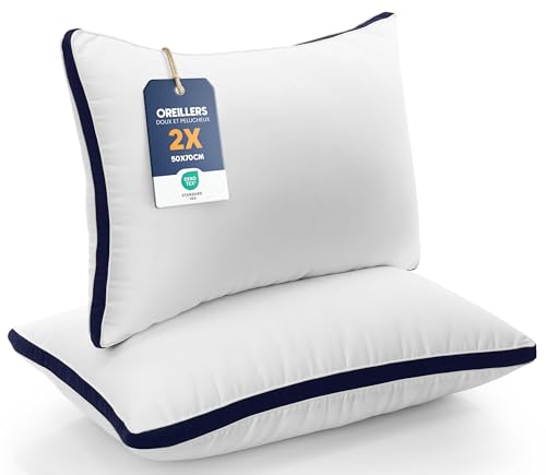 Utopia Bedding Oreillers 50 x 70 cm (2 Pièces), Rembourrage en Fibres Creuses Vierges 3D, Oreiller Doux et Facile...