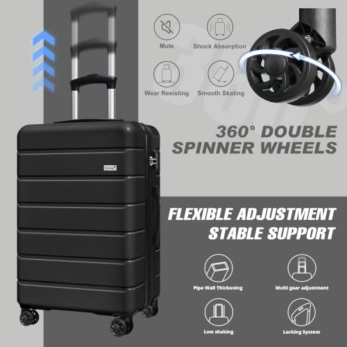 Image of KEYTANG SmileLine 3-Piece Luggage Set Lightweight Hardside Suitcase TSA Lock Spinner Wheels, 20 inch Expandable Carry-On Luggage with Quick Access Front Open Pocket, Bonus Makeup Bag,Black
