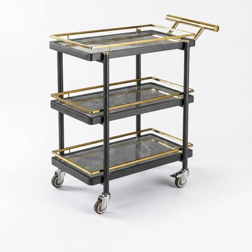 Aymzbd Carrito Auxiliar con Ruedas 3 Niveles para Bar, Camarera Servicio con Ruedas, Estilo morno, Gris carbón