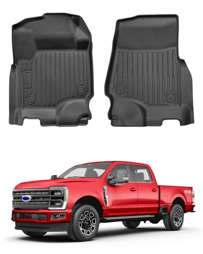 COTAZA Front Floor Mats for Ford F-250-F-350-F-450 2017-2025 SUPERCREW & SUPERCAB ONLY, Fit for Factory Vinyl Flooring ONLY, TPE All Weather Custom Fit Floor Liners for Ford Super Duty Accessories