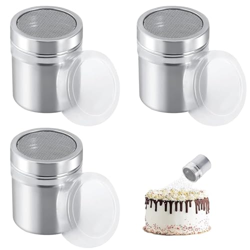 3Pcs Salt Shaker, Flour Shaker 8X6.5cm Icing Sugar Shaker with Cover, Chocolate Powder Shaker Suitable for Kitchen Drinks Baking