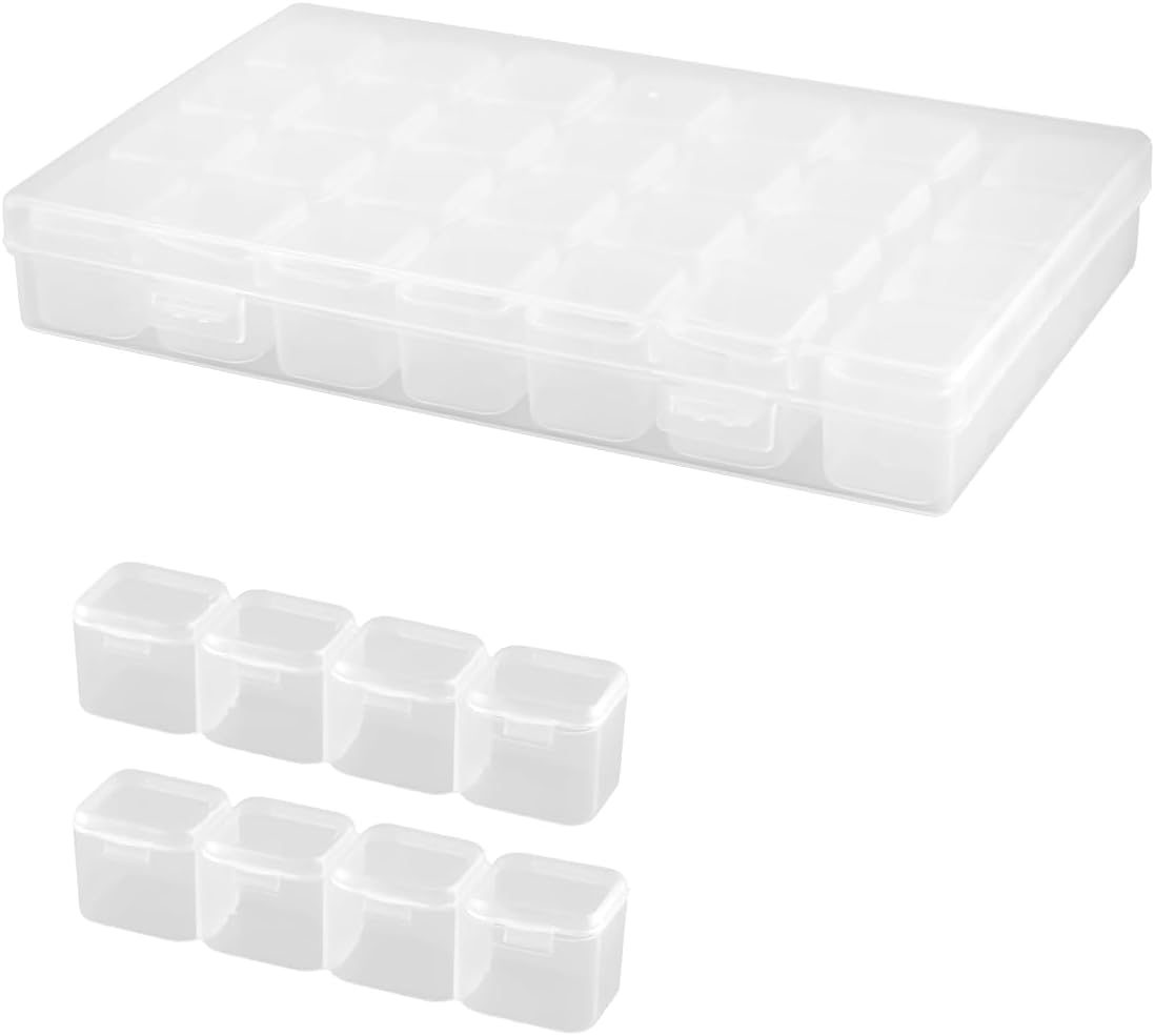 28-Grid Clear Plastic Storage Box – Removable Compartment Organiser for Diamond Art Beads, Jewellery & Small Craft Items