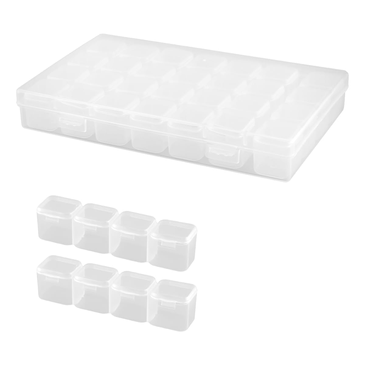 28-Grid Clear Plastic Storage Box – Removable Compartment Organiser for Diamond Art Beads, Jewellery & Small Craft Items