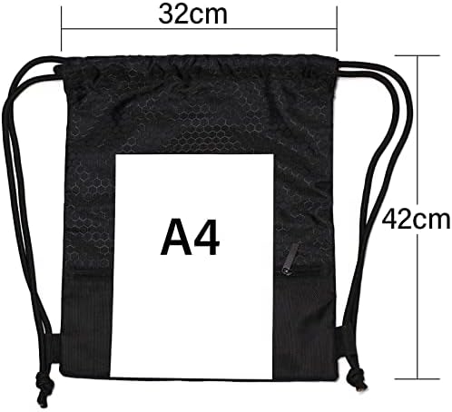 cunz Drawstring Bags, 20L Waterproof Drawstring Gym Bag, Drawstring Bag Gym Waterproof Swimming PE Bag with Zip Pocket for School Girls Boys Backpack, Shopping Yoga School Beach Football, Black