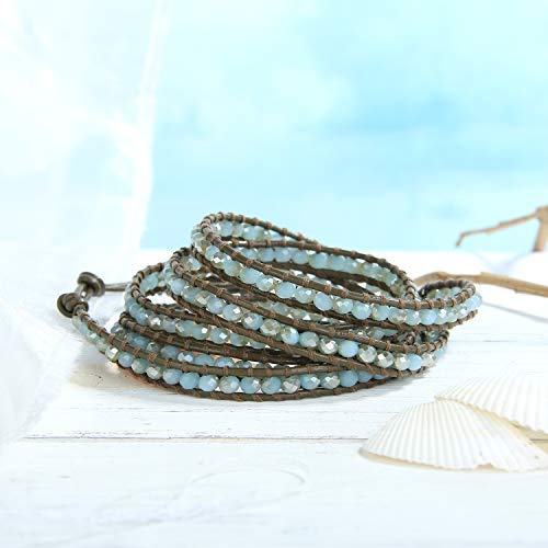 Image of C.QUAN CHI Natural Crystal Bead Bracelet Leather Wrap Bracelet 5 Wrap Stackable Braid Bracelet Bangle Jewelry Birthday Gifts