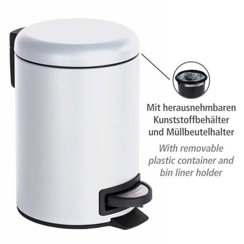 WENKO Treteimer Mod. Leman 3 Liter herausnehmbarer Einsatz aus hochwertigem lackiertem Stahl modernes Design 17 x 25 x 22,5 cm Farbe Weiß matt