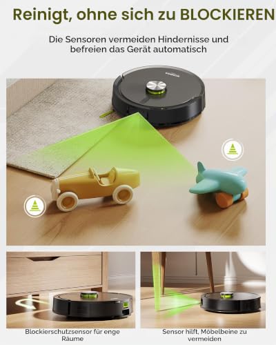 MONSGA Saugroboter mit Wischfunktion, 10000 Pa Saugkraft, LiDAR-Navigation (Jet Black) – Ansicht 7