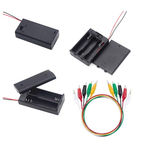 WJUAN AA-batterijhouderset - 3-delige batterijbehuizingsset (2 × 3 V, 1 × 4,5 V) met aan/uit-schakelaar, 15 cm kabel en 5 krokodillenklemmen voor doe-het-zelfprojecten