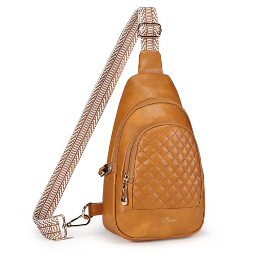 BIAVOI Crossbody Bags for Women Anti Theft Small Sling Handbag with Zipper Lock Vegan Leather RFID Blocking Chest Pure (camel brown)