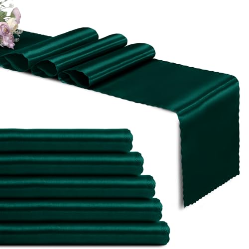 Eychei Set of 5 Forest Green Satin Table Runners, 12" x 108"