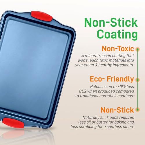 NutriChef 3-Piece Bakeware Set - Nonstick Blue Carbon Steel Baking Trays for Cookies, Pizzas, and More - Professional Kitchen Essentials - Image 4